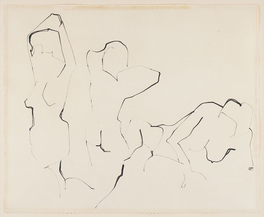 American pen & ink female figure study, titled “Movement”