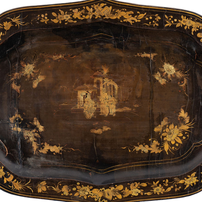 Chinese shaped black lacquer tray with gilt decoration (c. 1825)