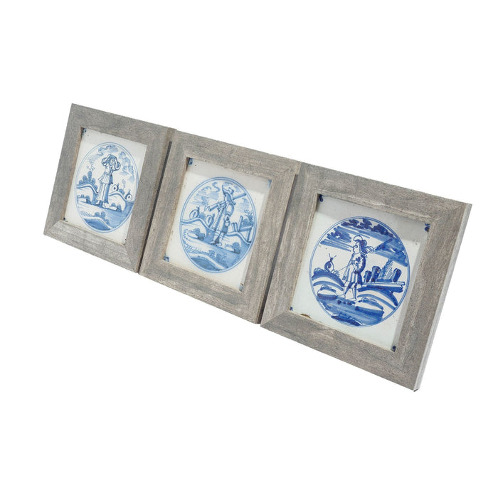 Set of 3 framed 17th century Delft faience tiles (c. 1650-80)
