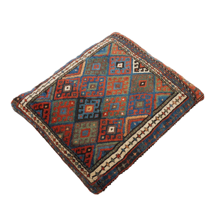Vintage Balochistan floor pillow with leather back (c. 1890)