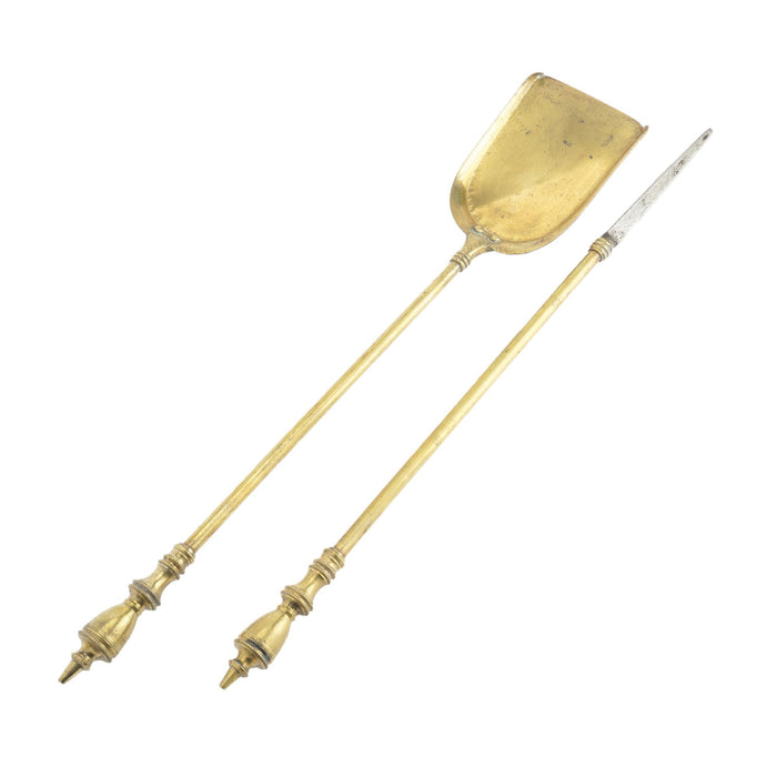 Pair of Academic Revival brass fire tools (c. 1950)
