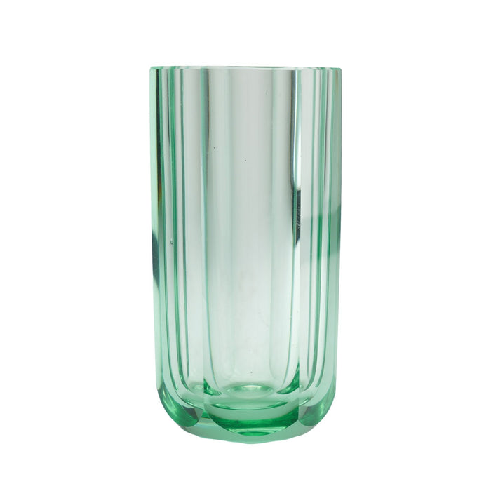 Hexagonal pane cut acid green art glass vase (c. 1950-70)