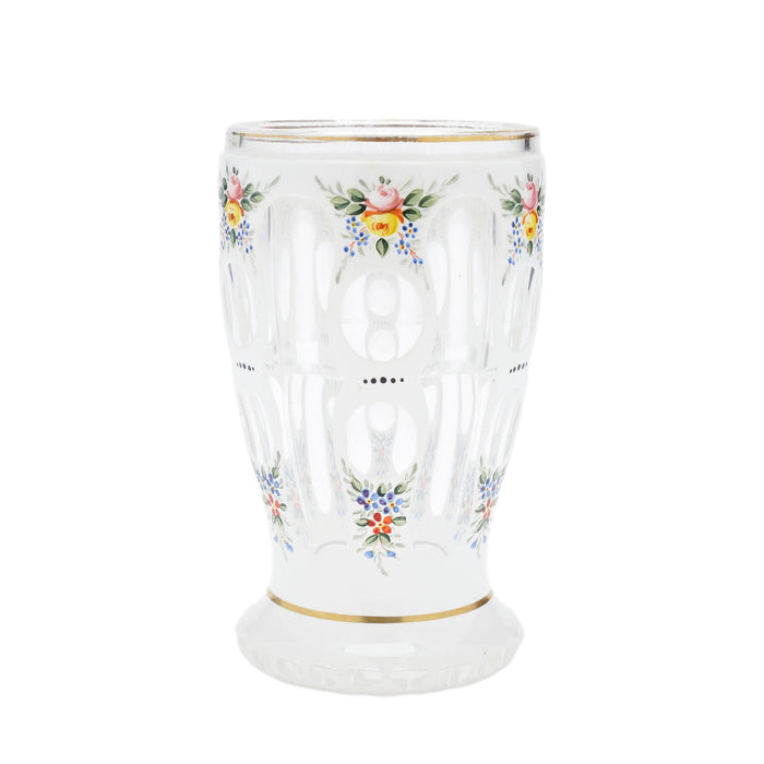 Bohemian blown spa glass tumbler with enamel overlay (c. 1825-45)