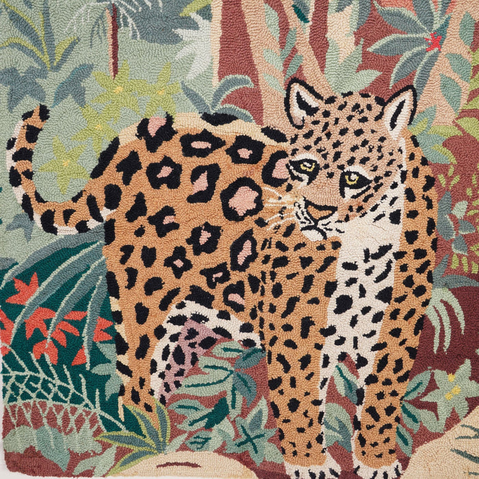 Large vintage hooked wall hanging of a jungle scene (c. 1950)