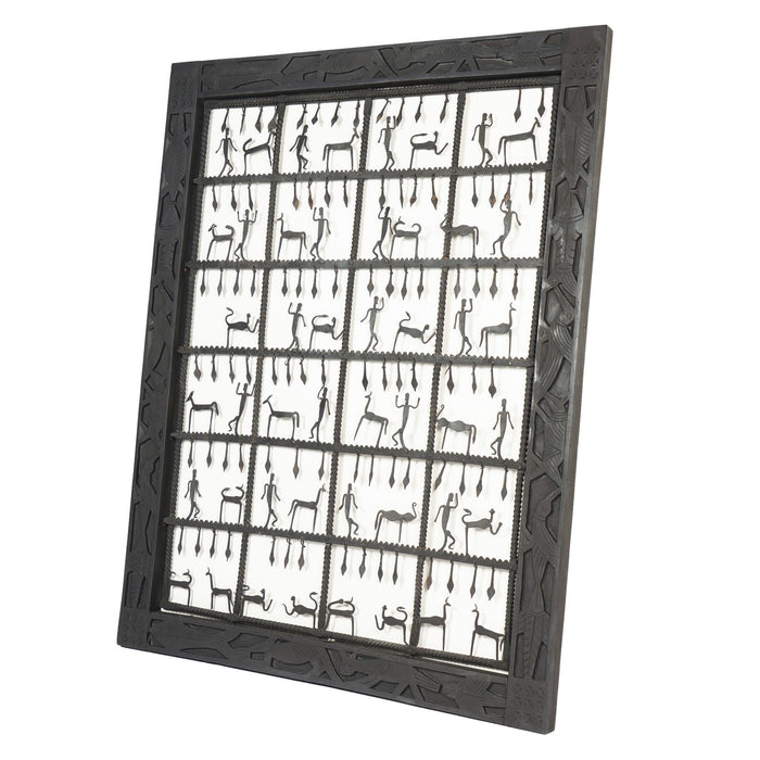 Dogon tribal hand forged rope twist iron window pane grill with figures (1900-25)