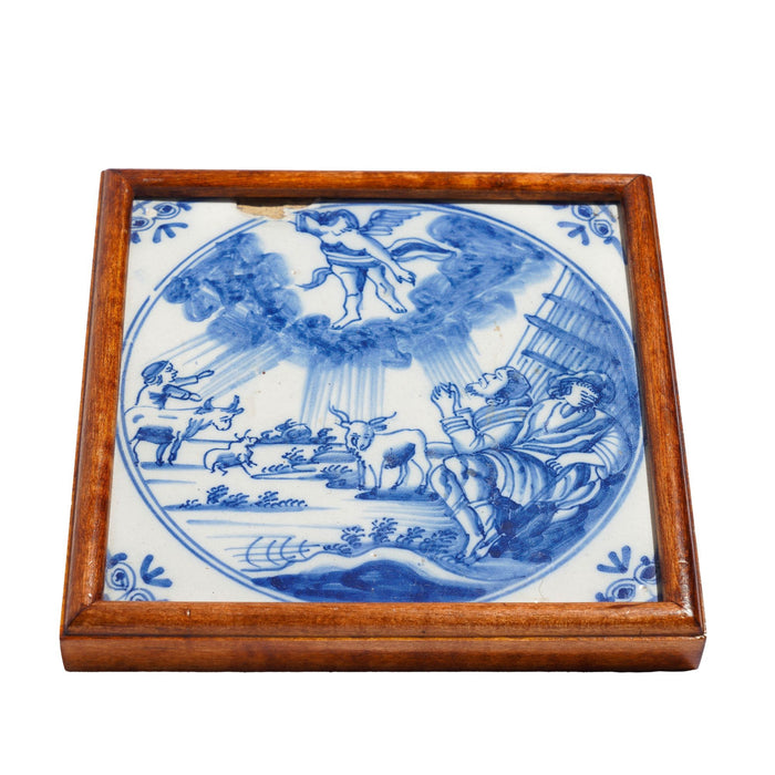 Framed Delft tile of the annunciation (c. 1600's)