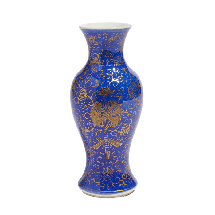 Chinese powder blue baluster form vase decorated with gilt tracery (c. 1800's)