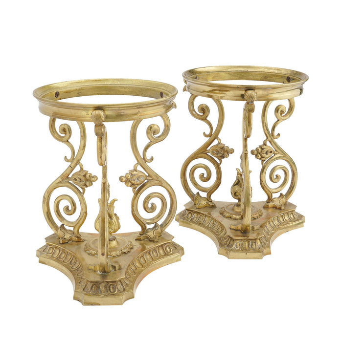 Pair of French cast brass meridian oil lamp stands (c. 1850)