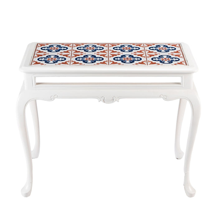 Painted Queen Anne style hardwood tiled coffee table (1950's)
