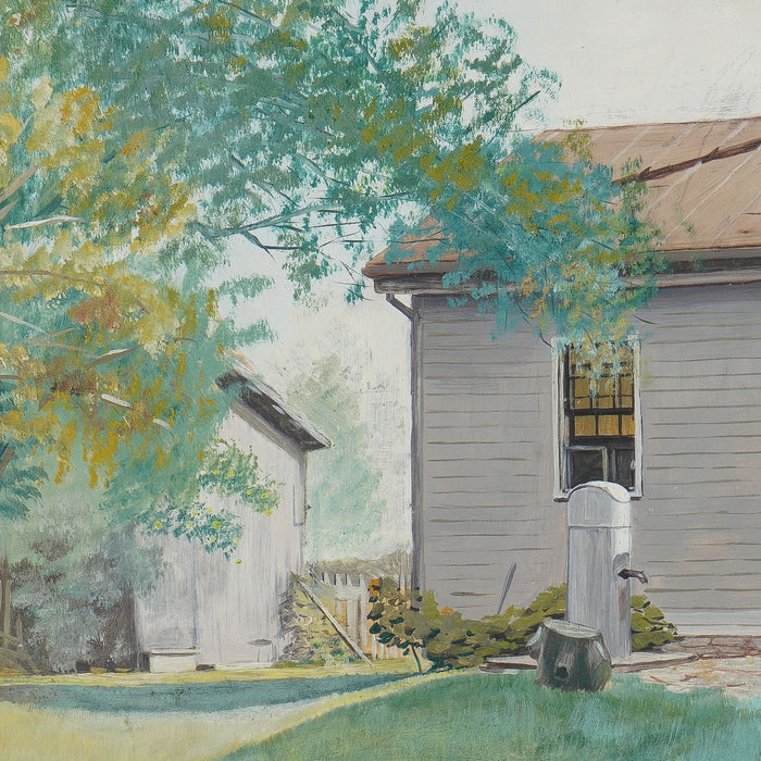 American oil on academy board summertime study of a clapboard house (c. 1935)