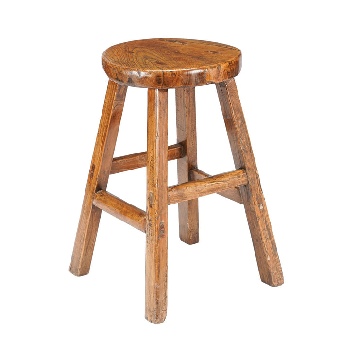 Chinese elm wood circular seat stool (c. 1875-1900)
