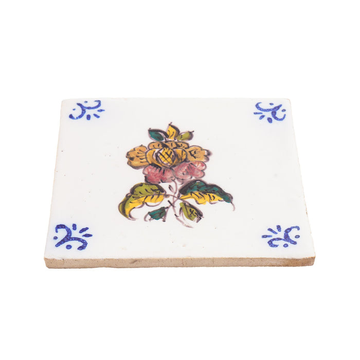 Set of 6 Portuguese hand painted botanical faience tiles in the Dutch taste by Fábrica Sant'Anna (1995)