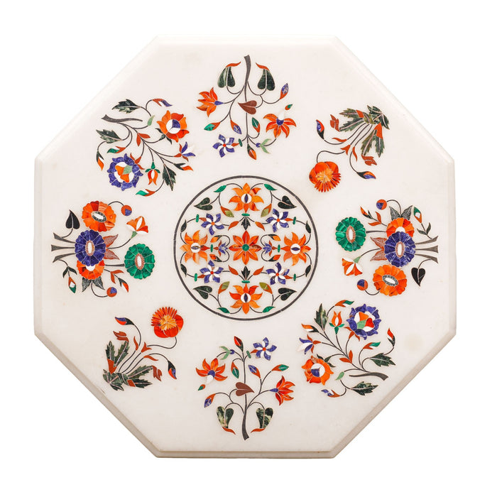 Indian inlaid marble top pedestal table (c. 1900)