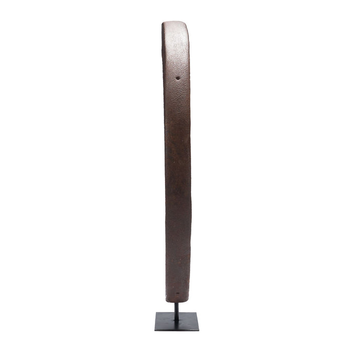 Large forged iron carriage wheel rim mounted on a custom iron stand (1800's)