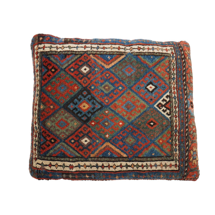 Vintage Balochistan floor pillow with leather back (c. 1890)
