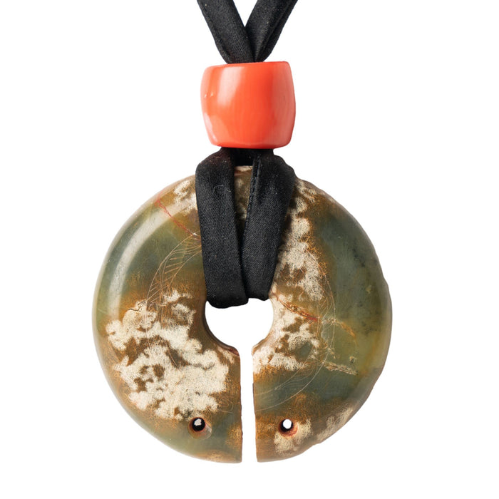 Chinese Archaic Nephrite jade & coral bead necklace (2000 BC)