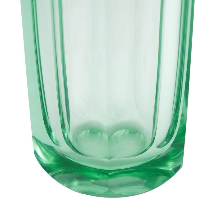Hexagonal pane cut acid green art glass vase (c. 1950-70)
