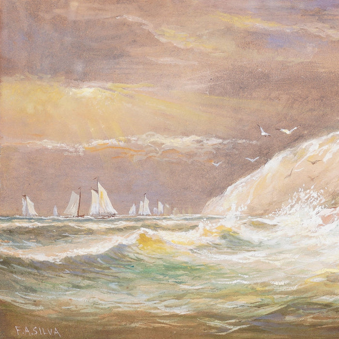 Sails off a rocky coast by Francis Augustus Silva (1870-80)