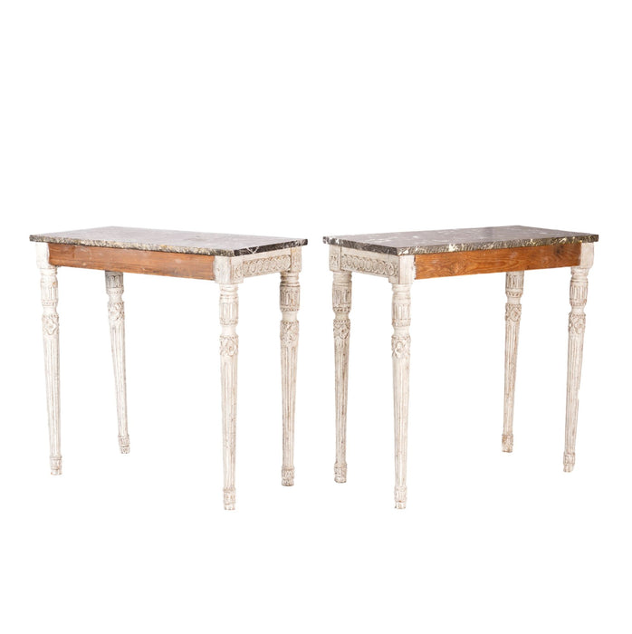 Pair of Swedish Gustavian marble top pier tables (c. 1790)
