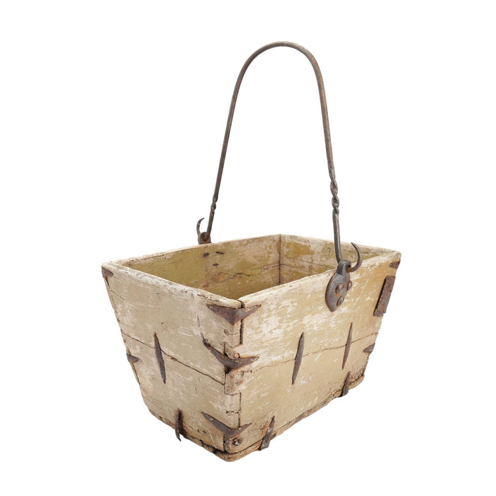 Distressed French painted wood garden trug (c. 1880-1910)
