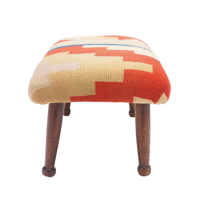 English upholstered footstool on turned oak legs (c. 1850-1900)