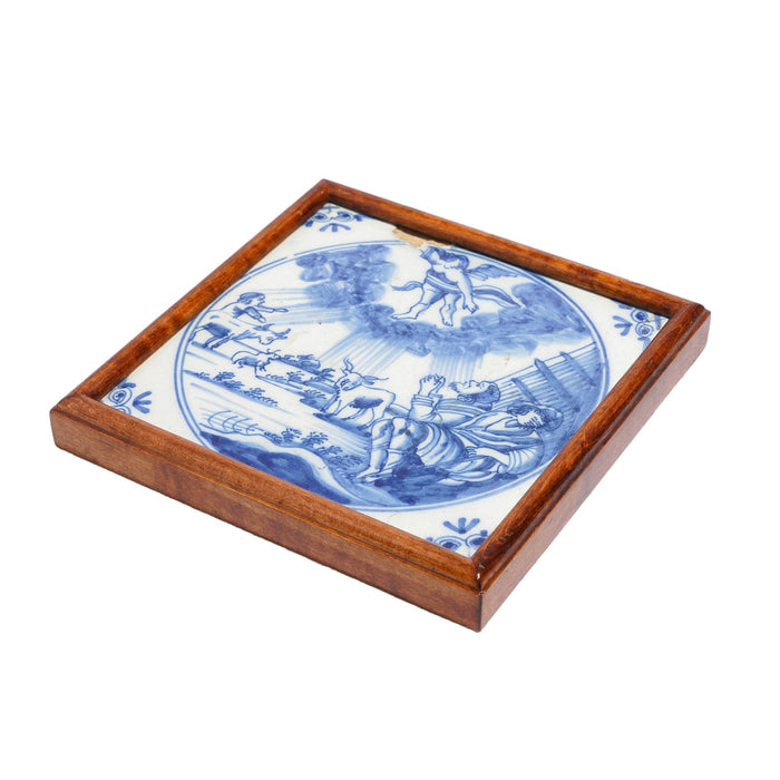 Framed Delft tile of the annunciation (c. 1600's)