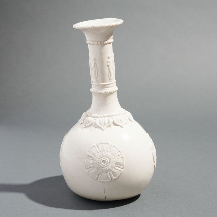 English salt glazed white stoneware water bottle by G.R. Booth & Co (c. 1839-1844)