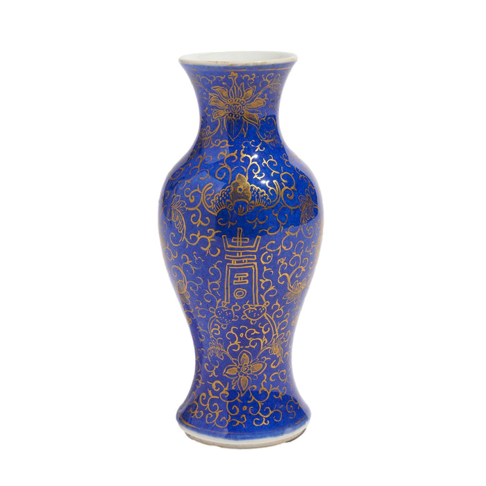 Chinese powder blue baluster form vase decorated with gilt tracery (c. 1800's)