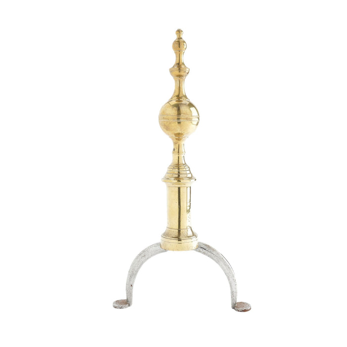 Pair of American cast brass and forged iron steeple top andirons (c. 1812-15)