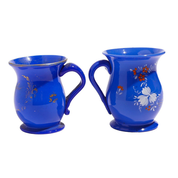 Pair of English miniature blue opaline blown glass mugs (c. 1830)