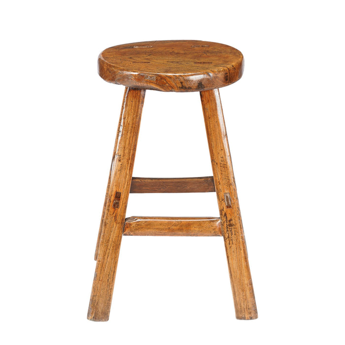 Chinese elm wood circular seat stool (c. 1875-1900)