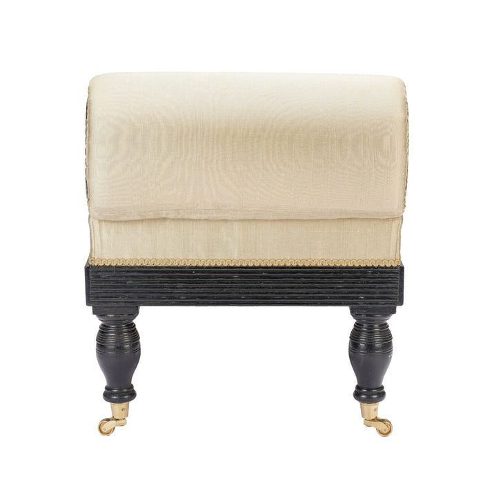 American Eastlake upholstered chaise in ebonized walnut with brass casters (1888)