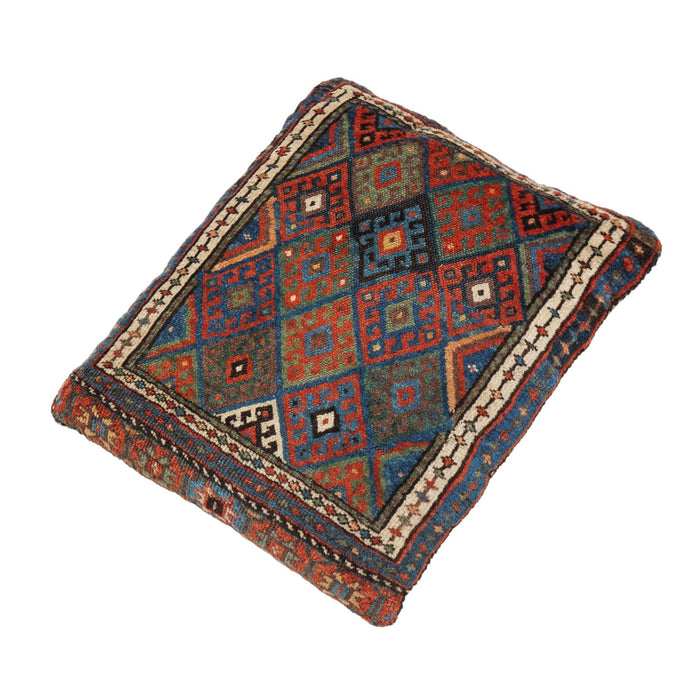 Vintage Balochistan floor pillow with leather back (c. 1890)