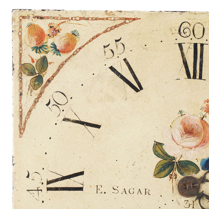 Japanned steel clock face with English roses by Edmund Sagar (1793-1805)