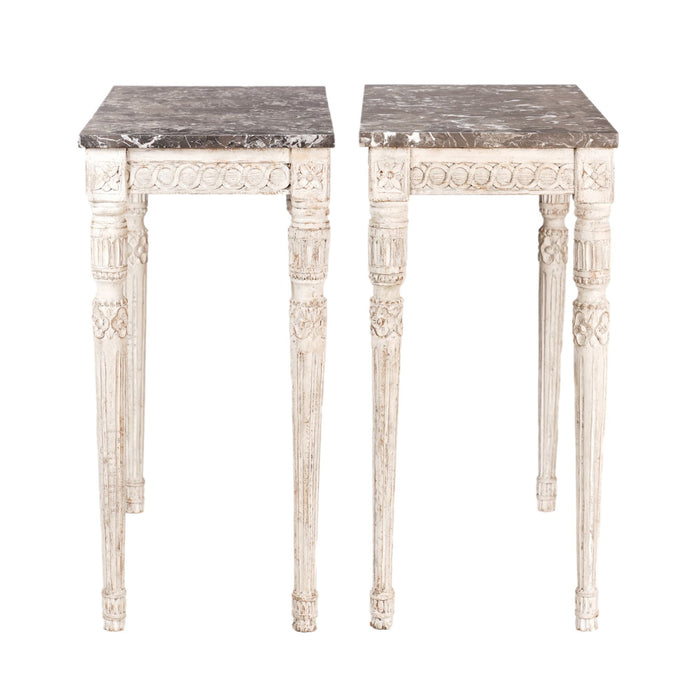 Pair of Swedish Gustavian marble top pier tables (c. 1790)