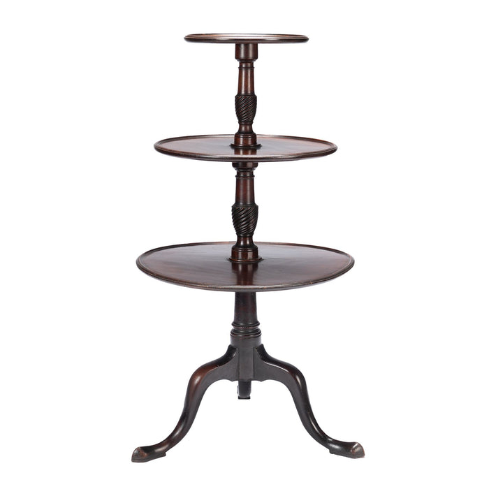 English Georgian three tiered dumb waiter on cabriole legs (c. 1760-80)