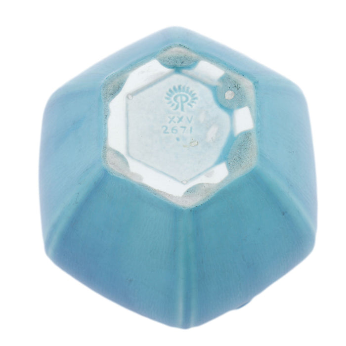 Rookwood hexagonal ceramic vase in a light blue matte glaze (1925)