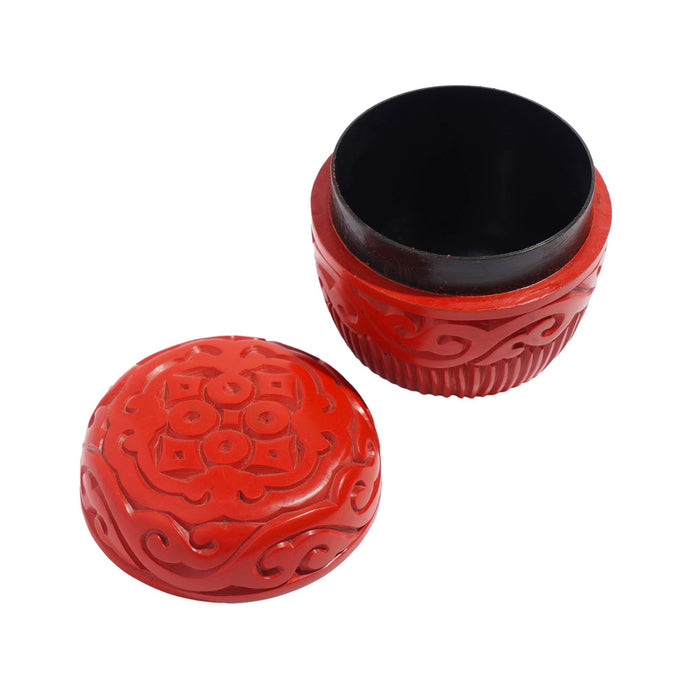 Tapered cylindrical carved cinnabar box (c. 1950)