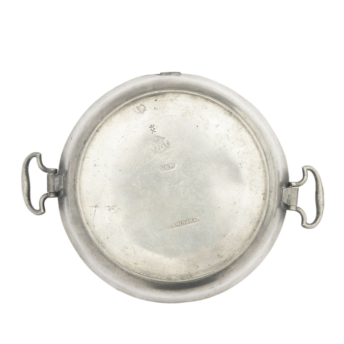 English pewter warming plate with drop handles by V&W Birmingham (1808-1827)