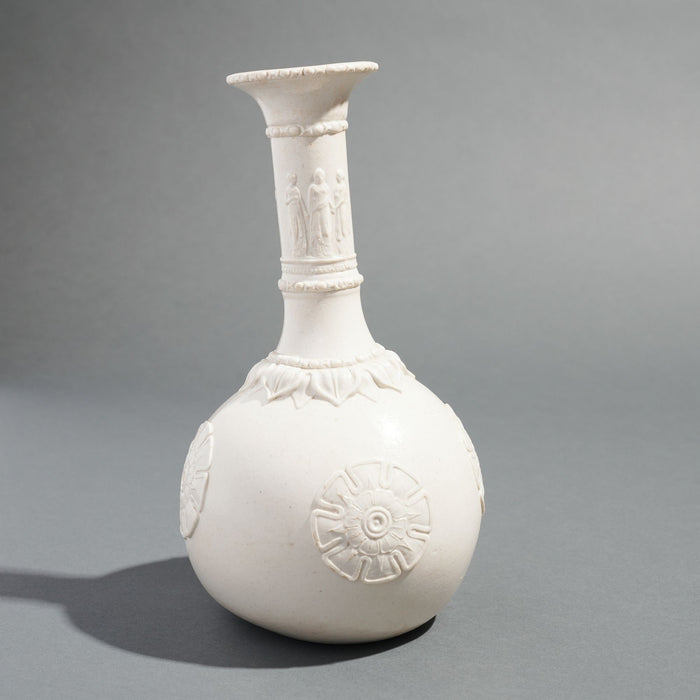 English salt glazed white stoneware water bottle by G.R. Booth & Co (c. 1839-1844)