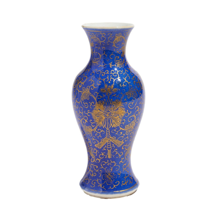 Chinese powder blue baluster form vase decorated with gilt tracery (c. 1800's)