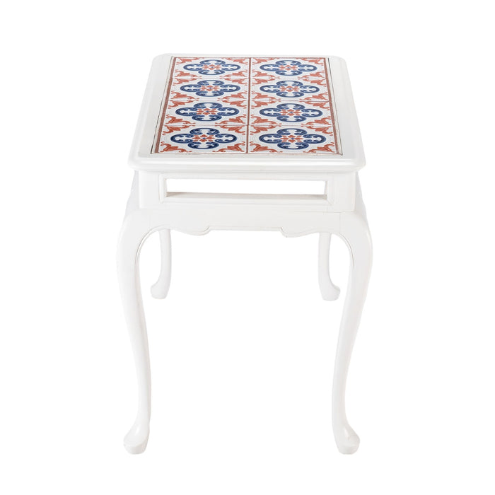 Painted Queen Anne style hardwood tiled coffee table (1950's)
