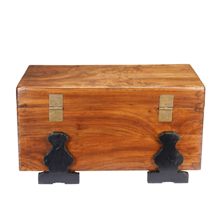 Chinese camphor wood trunk on ebonized hardwood stand (c. 1820)