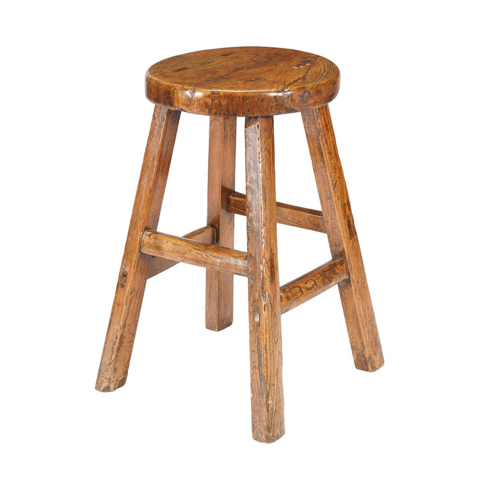 Chinese elm wood circular seat stool (c. 1875-1900)