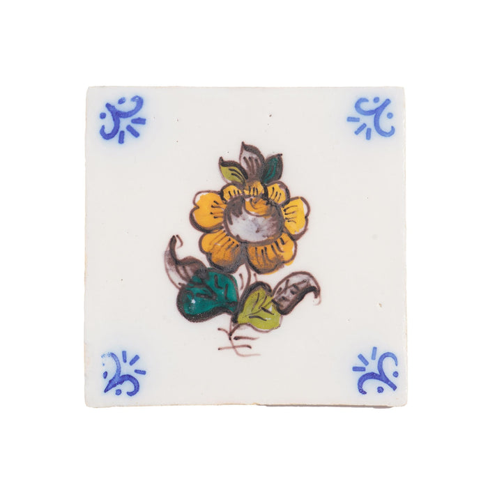 Set of 6 Portuguese hand painted botanical faience tiles in the Dutch taste by Fábrica Sant'Anna (1995)