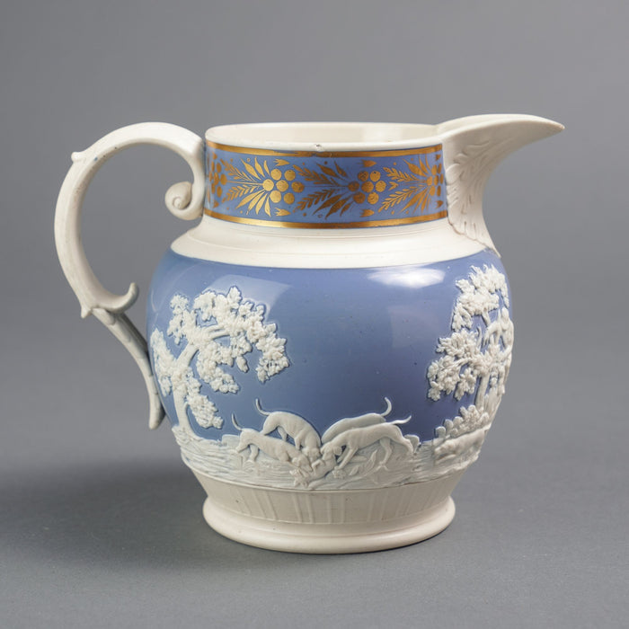 English stoneware hunt jug by Chetham & Woolley (c. 1793-1821)