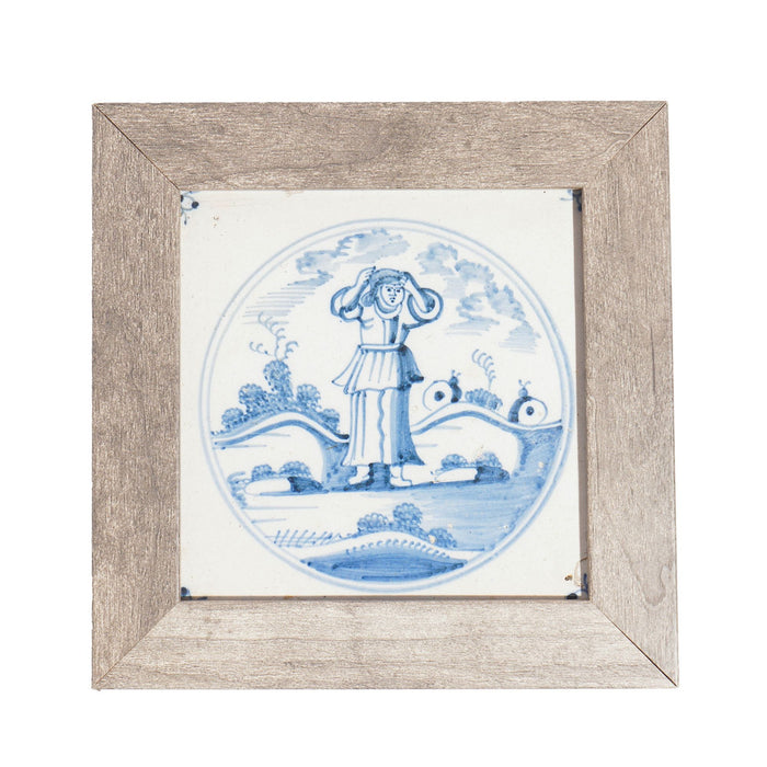 Set of 3 framed 17th century Delft faience tiles (c. 1650-80)