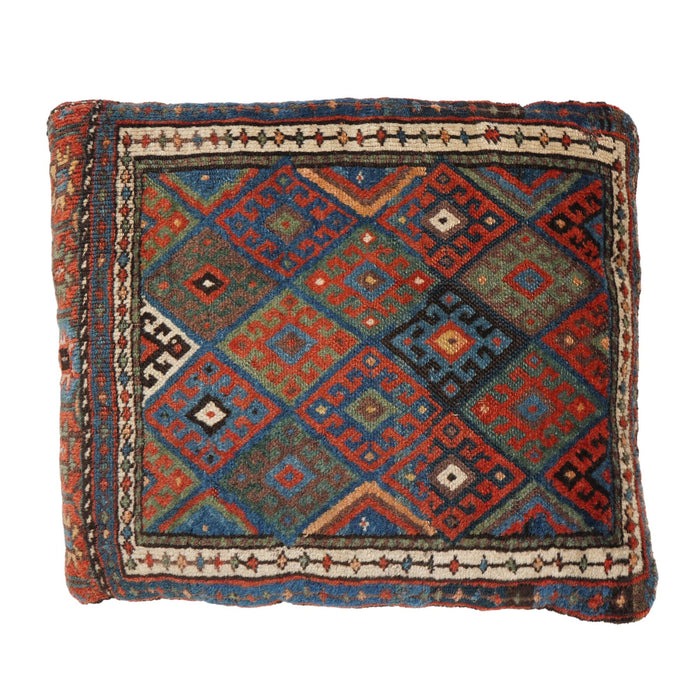Vintage Balochistan floor pillow with leather back (c. 1890)