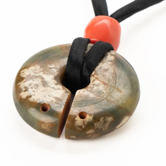 Chinese Archaic Nephrite jade & coral bead necklace (2000 BC)