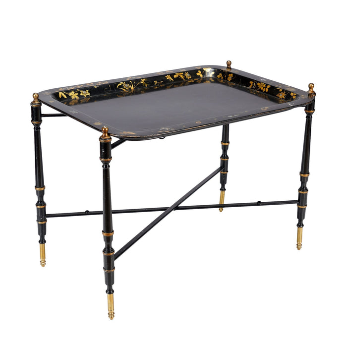 Mid Century folding black metal tray stand with gilt highlights (c. 1950's)